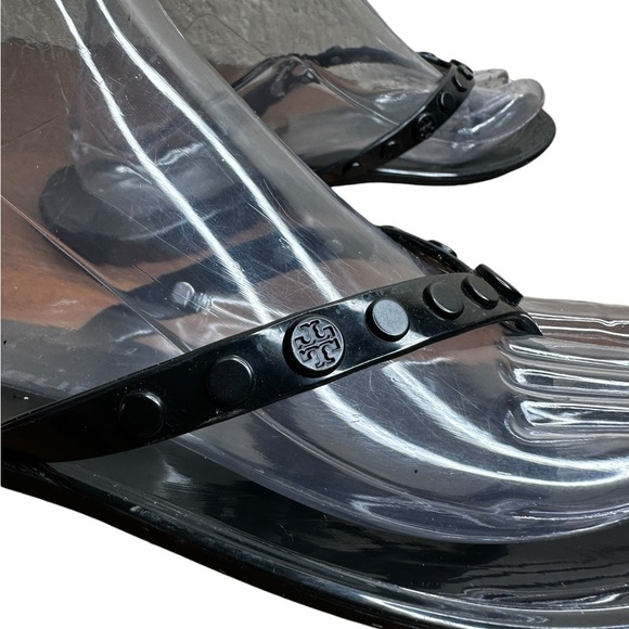 Tory Burch Size 7 Black Studded Logo Jelly Sandals Flip Flops - Picture 2 of 8